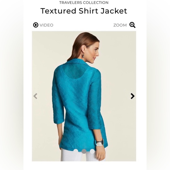 Chico's Travel Collection Textured Shirt Jacket Sz 0 Small Teal Blue Like New - Picture 4 of 17